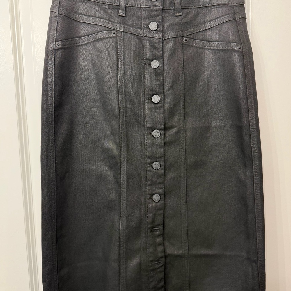 NWT Rails Black Coated Denim Button-Front Pencil Skirt